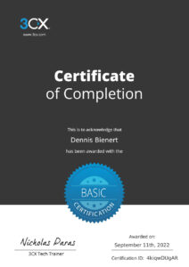 Grafik Zertifikat 3CX Certificate of Completion Basic