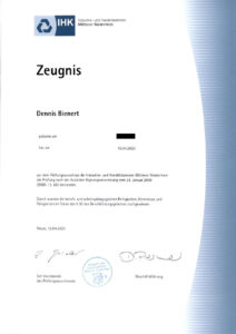 Zeugnis IHK Ausbilder-Pr&uuml;fung